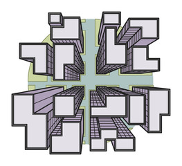 Vector city top view on a circle