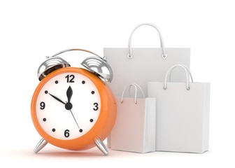 alarm clock and shopping bag (time to buy concept)