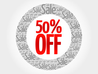 50% OFF words cloud, business concept background
