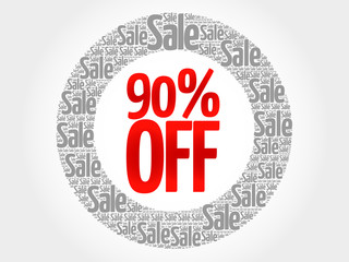 90% OFF words cloud, business concept background