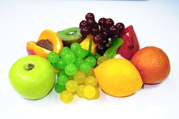 A bunch of fruit shaped scented soap.