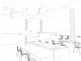 Fototapeta premium Perspective 3D render of interior wireframe. blueprint background (my own design) 