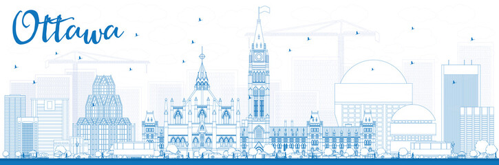 Outline Ottawa Skyline with Blue Buildings. Some elements have transparency mode different from normal.