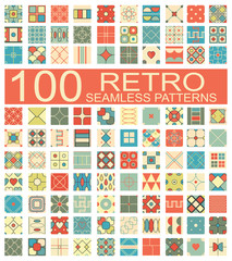 Fototapeta na wymiar Collection of 100 retro different vector geometric seamless patt