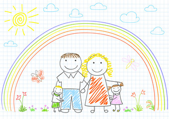 Obraz na płótnie Canvas Happy family - mom, dad and two children