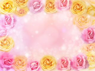 Obraz premium pink and yellow roses border and frame for valentine 