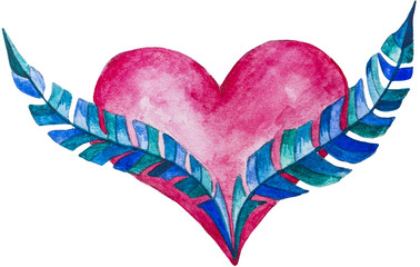 Watercolor Heart with Feathers - 101010800