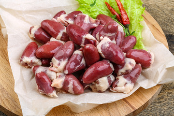 Raw chicken hearts