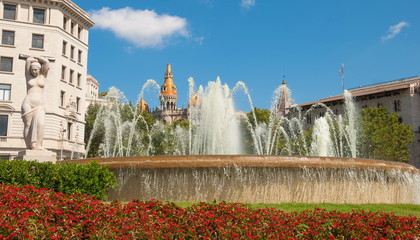Fountain in Plaza Catalunya in Barcelona