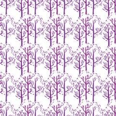 Hand drawn ink forest. Seamless vector pattern.