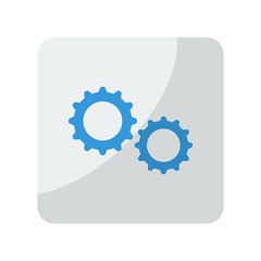 Blue Gears icon on grey rounded square button on white