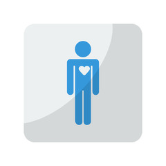 Blue Heart icon on grey rounded square button on white