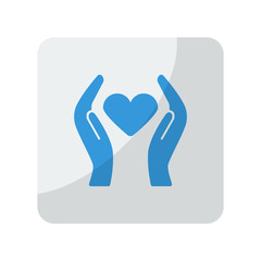 Blue Heart care icon on grey rounded square button on white