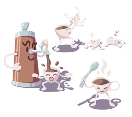Adventures of coffee cup. Part 2. Vector illustration.