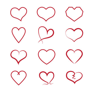 Heart icons set, Vector hearts set.
