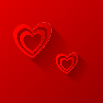 Valentines hearts on red background. Vector