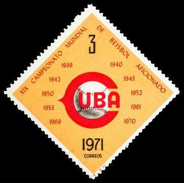 CUBA - CIRCA 1971: A stamp printed in Cuba shows Baseball World Cup, series sport, circa 1971