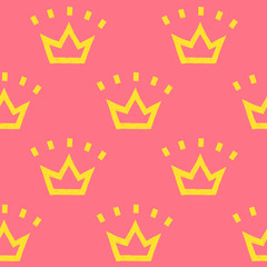 vector pattern of yellow crowns on pink background - 101016401