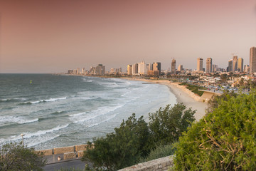 Tel Aviv cityline and seaside.