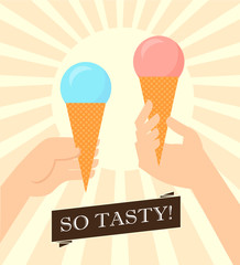 Flat summer poster design with ice cream