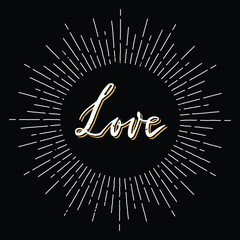 Fototapeta premium Retro sunburst with love lettering