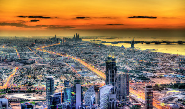 Sunset above Dubai - the United Arab Emirates