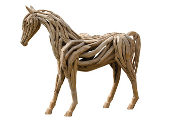 Beautiful  horse made of wood isolated on the white background. - Powered by Adobe