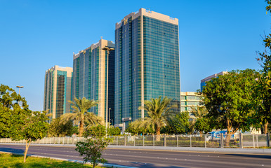 Fototapeta na wymiar Buildings on Corniche Road in Abu Dhabi, UAE