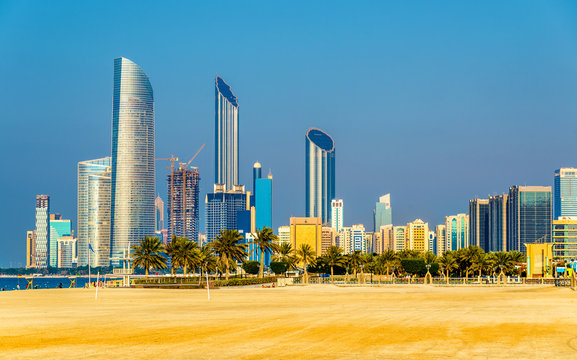View of Abu Dhabi skyscrapers from the Public Beach