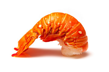 Cooked tropical Caribbean lobster (Panuliirus argus) or spiny lobster tail isolated on a white...