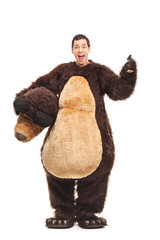 Guy in bear costume giving a thumb up