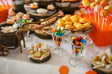 stylish luxury decorated orange candy bar for the celebration of