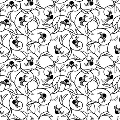 abstract flowers black seamless background