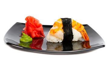 traditional fresh japanese sushi rolls on a white