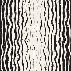 Vector Seamless Black And White Hand Drawn Parallel Vertical Distorted Lines Retro Pattern