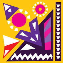 Hand draw acrylic painting composition. Bright background. Ethnic African or Mexican motive. Colorful template with geometric shapes. Abstract art digital painting. Vector illustration.
