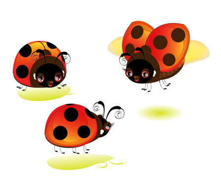 A set of cute cartoon ladybugs