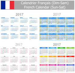 2017 French Mix Calendar Sun-Sat on white background