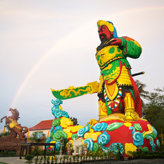 Chinese god of war with  rainbow  the sky