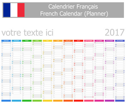 2017 French Planner Calendar with Vertical Months on white background