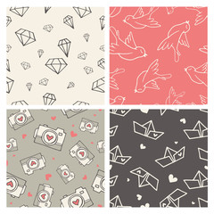 Naklejka premium Set of 4 valentine's day patterns