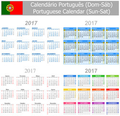 2017 Portuguese Mix Calendar Sun-Sat on white background