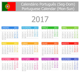 2017 Portuguese Type-1 Calendar Mon-Sun on white background