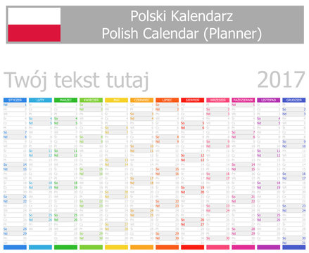 2017 Polish Planner Calendar with Vertical Months on white background