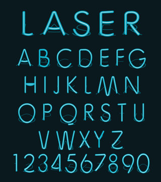 Vector Blue light glass reflect laser neon alphabet