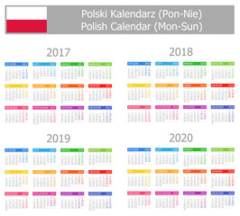 2017-2020 Polish Type-1 Calendar Mon-Sun on white background