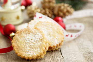 Fototapeta na wymiar Sandwich cookies with berries jam for Christmas