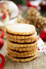Sandwich cookies with berries jam for Christmas