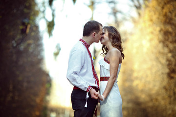 Ukrainian brides in traditional costumes embroidered shirts outd