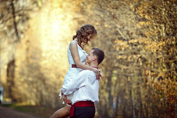 Ukrainian brides in traditional costumes embroidered shirts outd